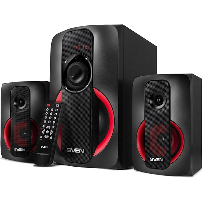 Акустическая система SVEN MS-304 (2x10W+20W, дерево, SD/USB, FM, Bluetooth, ПДУ) черный