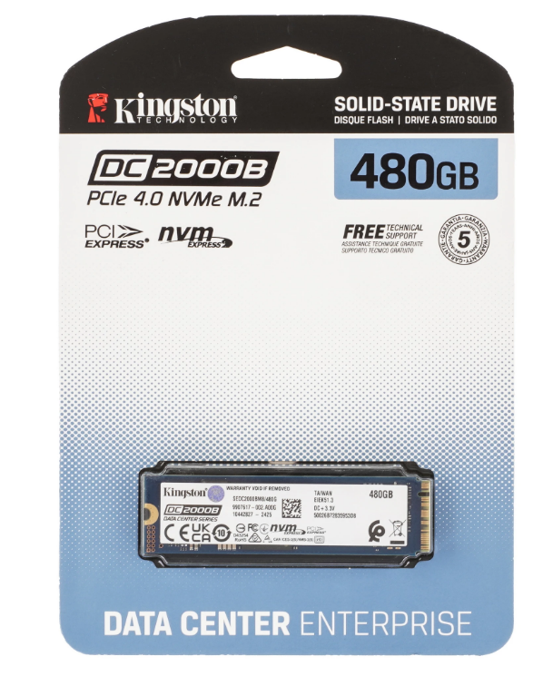 Накопитель SSD M.2 .480Gb Kingston DC2000B Series (PCI-E 4.0 x4, 7000/800 Мбайт/сек)