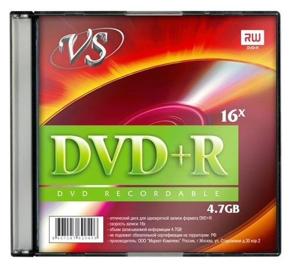 Диск DVD+R 4,7Gb VS 16x Slim Case
