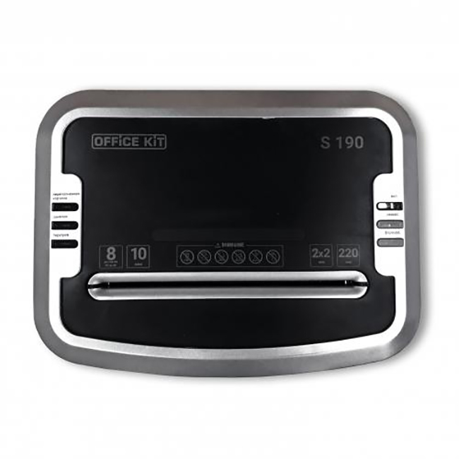 Уничтожитель бумаги Office Kit S190 (2х2) (секр.0/P-6, 8 листов, фрагменты 2x2мм, 20 литров)