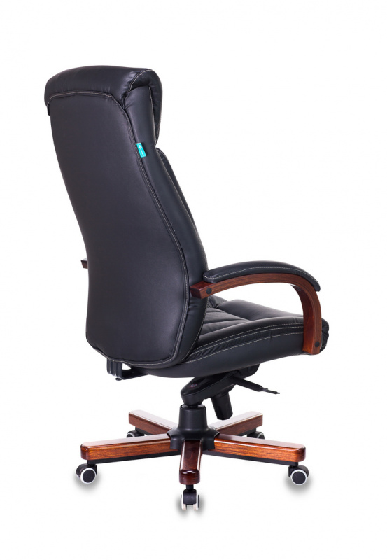 Кресло Бюрократ T-9922 WALNUT (кожа, мех. качания, крест. металл/дерево, до 200 кг) Черный