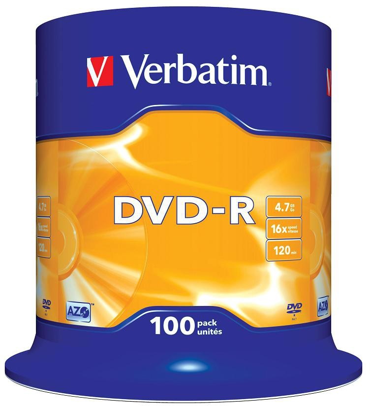Диск DVD-R 4,7Gb Verbatim 16x Cake Box (100шт.)