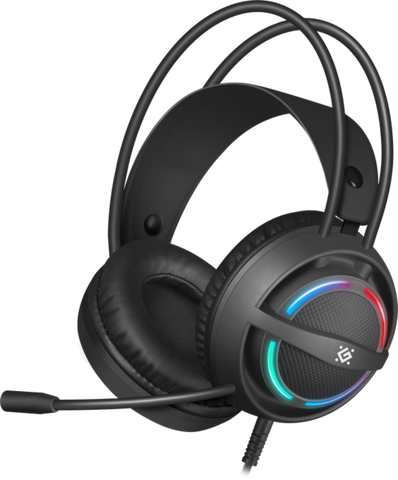Наушники проводные Defender Dexter RGB, USB, jack 3.5 мм, черный