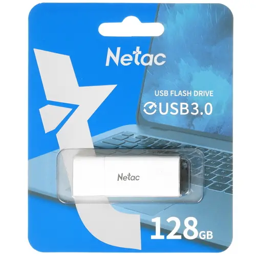 Флешка 128Gb Netac U185 USB3.0 с колпачком пластиковая, белая