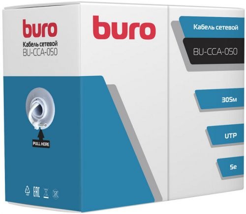 Кабель витая пара внутренний 4 пары UTP кат.5e (305м) Buro solid CCA, красный