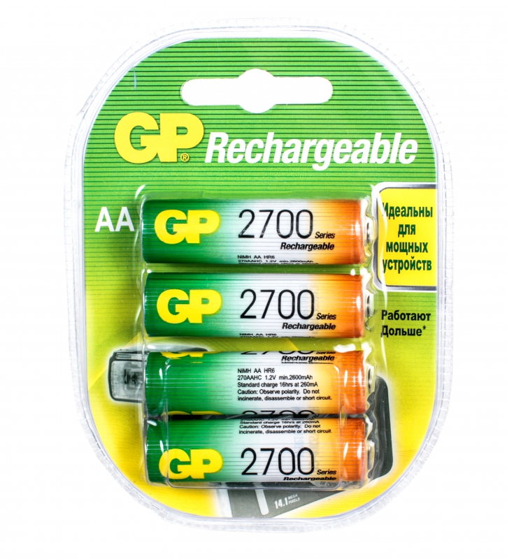 Аккумулятор AA, 1.2V, 2700mAh, 4шт, GP 270AAHC