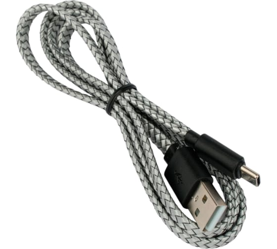 Кабель USB-A < - > USB-C, 1.0м, Cablexpert 12W плоский, нейлоновая оплетка, серый