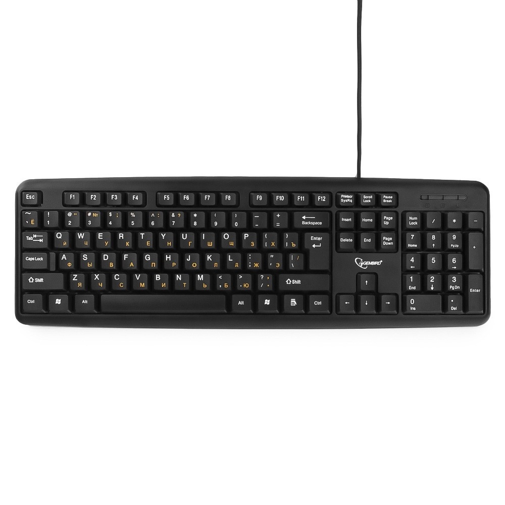 Клавиатура проводная Gembird KB-8320U (жёлтая кириллица, откидные ножки, кабель 2 метра) черный