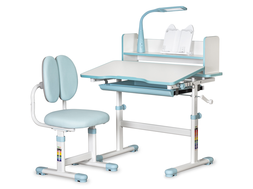 Стол Mealux BD-24 BL blue (ш79 х г39-60 х в53-72, стул и лампа в комплекте) бело-синий