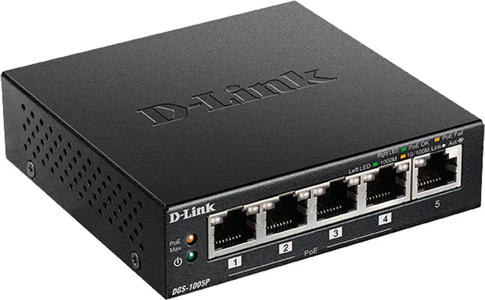 Коммутатор 5 port D-Link DGS-1005P/A1A 1000 Мбит/сек 4*PoE