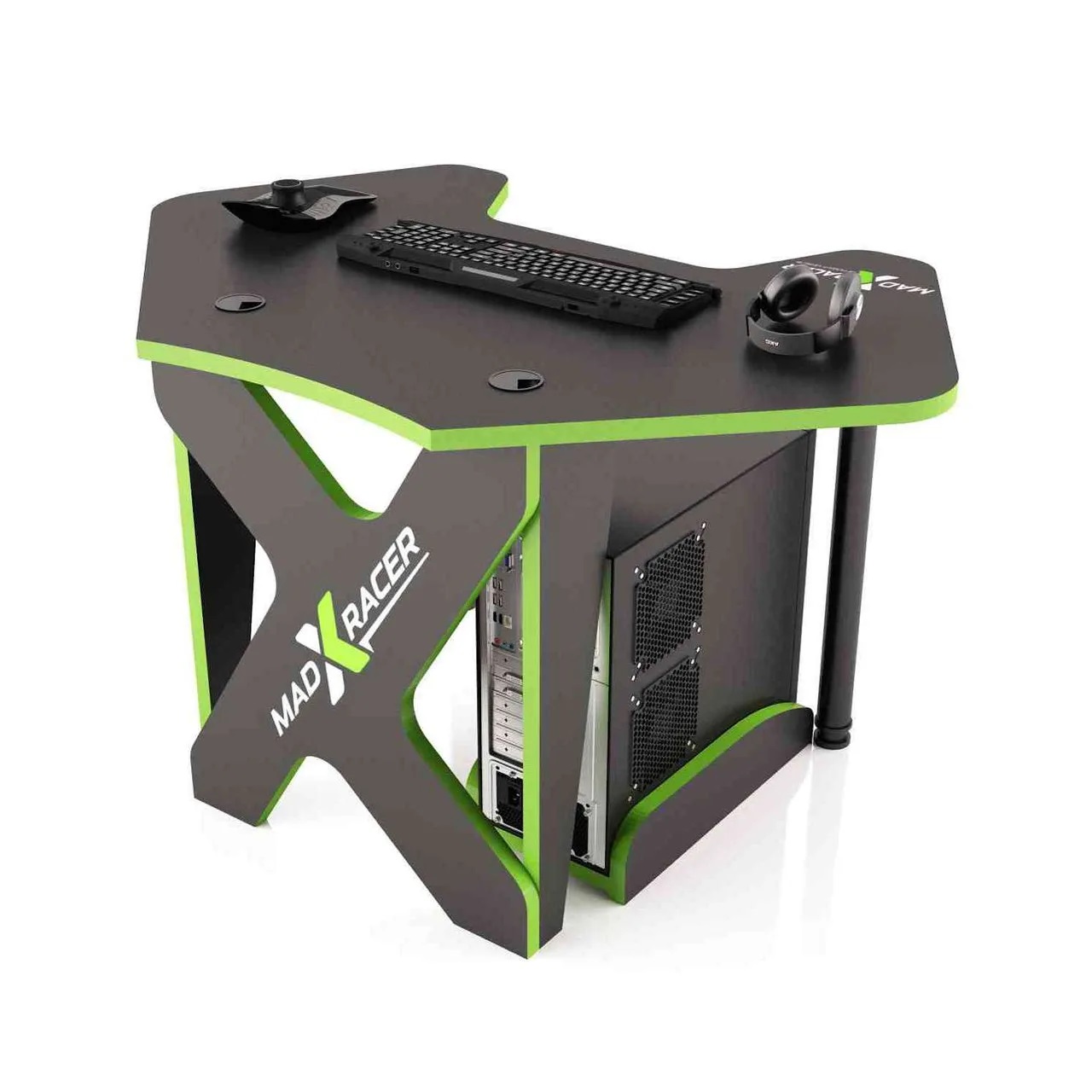 Стол компьютерный MaDXRacer PILOT GTC12 "1260х845х750" черный, кромка зеленая