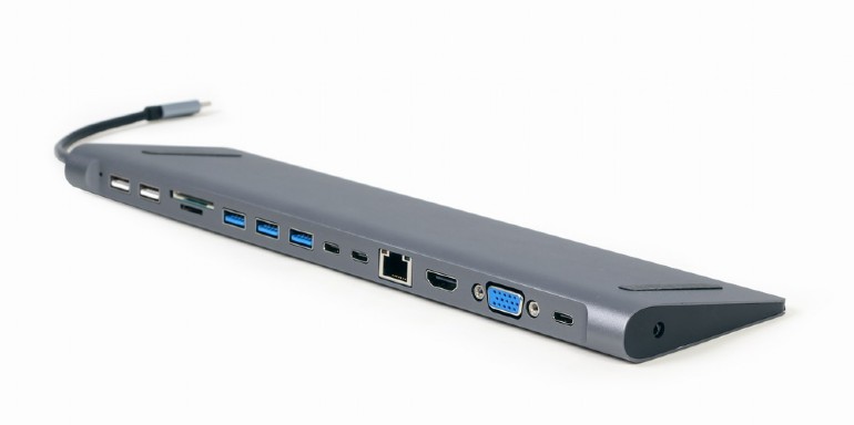 Концентратор USB-C - 9-in-1-multi-port, Gembird A-CM-COMBO9-01, серый