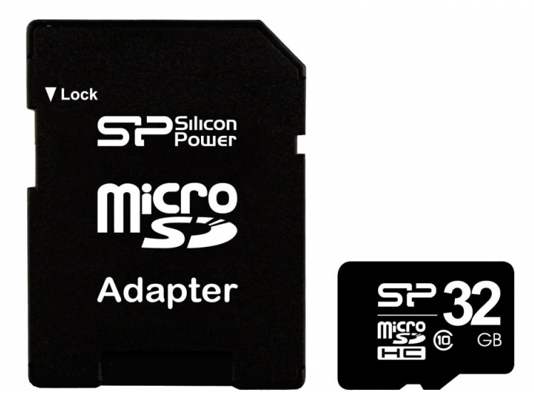 Карта памяти microSD 32Gb SiliconPower microSDHC CLASS 10 + адаптер SD