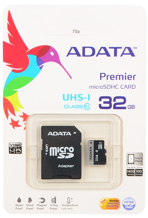 Карта памяти microSD .32Gb ADATA Premier microSDHC A1 Class 10, с адаптером