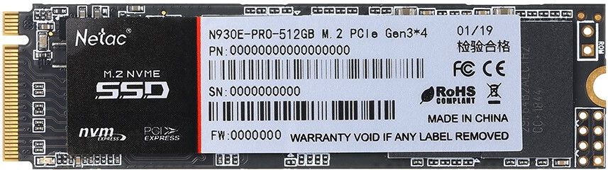 Накопитель SSD M.2 .512Gb Netac N930E Pro (PCI-E 3.0 x4, 2080/1700 Мбайт/сек)
