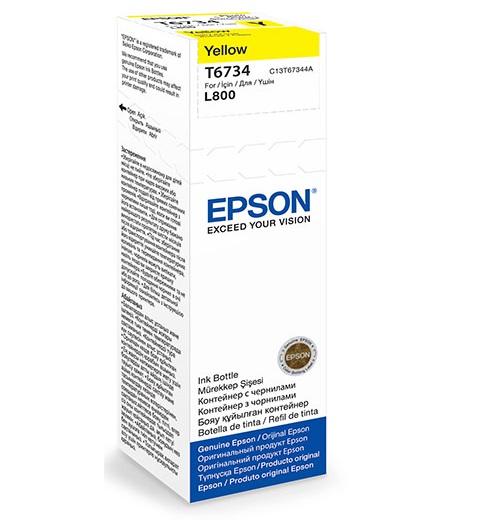 Картридж струйный EPSON T6734 для Epson L800/L805/L810/L850/L1800, жёлтый