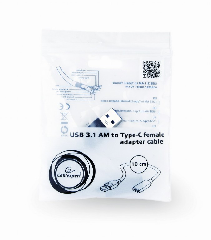 Переходник–адаптер USB-C (f)  --  USB-A (m), Cablexpert A-USB3-AMCF-01