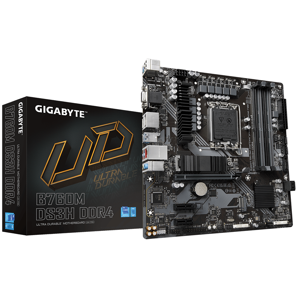 Материнская плата Socket-1700 Gigabyte B760M DS3H DDR4 (B760) 4*DDR4 VGA HDMI DP mATX