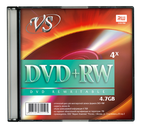 Диск DVD+RW 4,7Gb VS 4x Slim Case