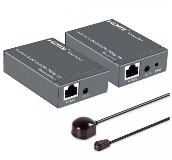 Кабель-переходник HDMI (f) + HDMI (f) < - > RJ45, ORIENT (удлинитель HDMI по витой паре до 60м)