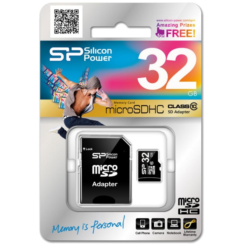 Карта памяти microSD .32Gb SiliconPower microSDHC CLASS 10 + адаптер SD