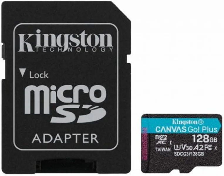 Карта памяти microSD 128Gb Kingston microSDXC Canvas Go! Plus Class 10, UHS-I, U3, V30, A2 (170/90 MB/s) + адаптер SD