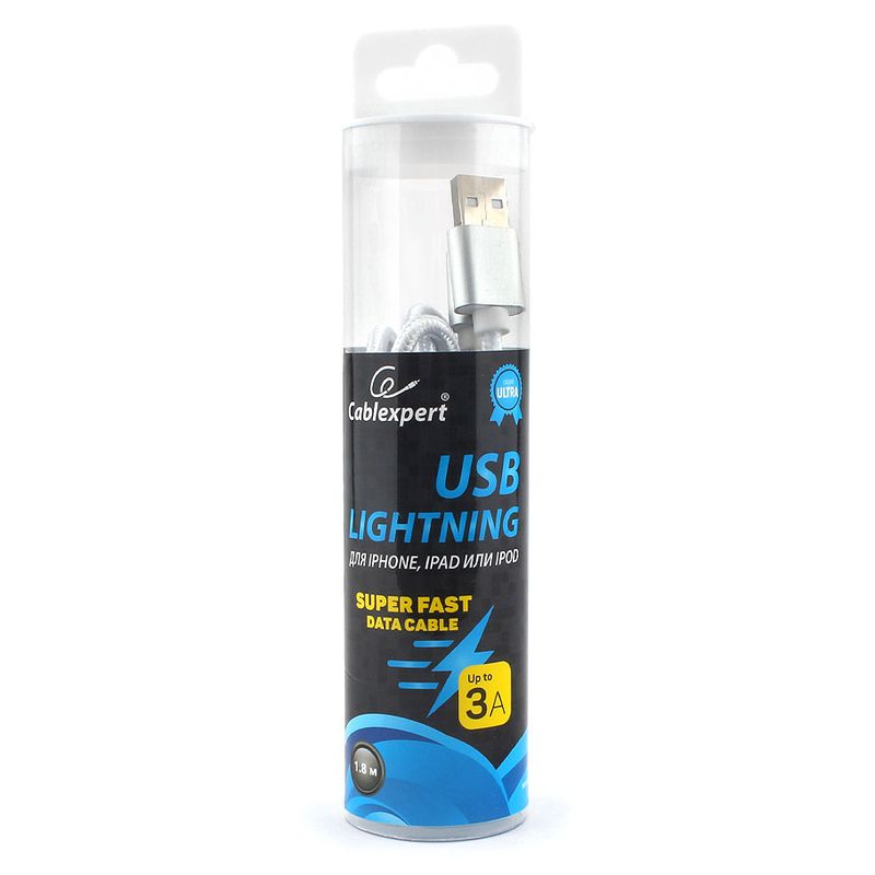 Кабель USB-A < - > Lightning, 1.8м, Cablexpert, серия Ultra, блистер, серебристыйCC-U-APUSB02S-1.8M