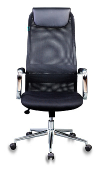 Кресло Бюрократ KB-9N (сетка/ткань, мех. качания, подлокотники и крест. металл хром, до 120 кг) Черный