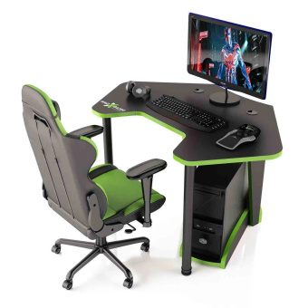 Стол компьютерный MaDXRacer PILOT GTC12 "1260х845х750" черный, кромка зеленая