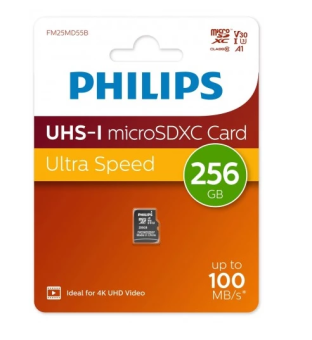 Карта памяти microSD 256Gb PHILIPS microSDHC Class 10 High Speed  UHS-I U3, V30, A1, 100MB/s