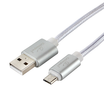 Кабель USB-A < - > microUSB, 1.8м, Cablexpert, армированная оплетка, 5А, серебро