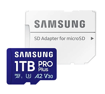 Карта памяти microSD 1Tb Samsung PRO Plus Class 10, A2, V30, UHS-I (U3), с адаптером