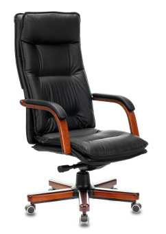 Кресло Бюрократ T-9927 WALNUT (кожа/кожзам, мех. качания, крест. металл/дерево, до 200 кг) Черный