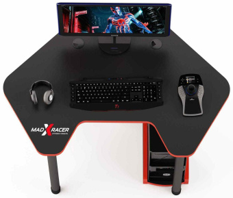 Стол компьютерный MaDXRacer PILOT GTC12 "1260х845х750" черный, кромка красная