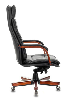 Кресло Бюрократ T-9927 WALNUT (кожа/кожзам, мех. качания, крест. металл/дерево, до 200 кг) Черный