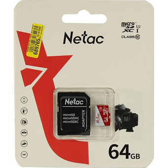Карта памяти microSD 64Gb Netac P500 Eco Class 10, без SD адаптера