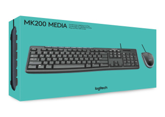 Комплект проводной (клавиатура+мышь) Logitech MK200 Media Corded Keyboard and Mouse Combo черный