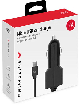 Автомобильное зарядное устройство Prime Line (2A, кабель microUSB, чёрный)