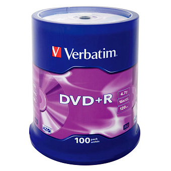 Диск DVD+R 4,7Gb Verbatim 16x Cake Box (100шт.)