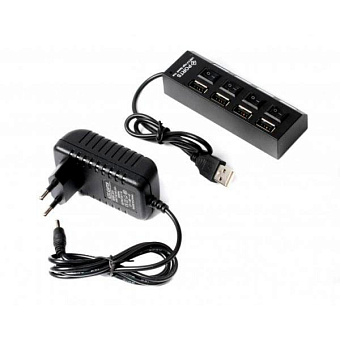 Концентратор USB-A - 4-port USB2.0, Gembird UHB-U2P4-02 с подсветкой и выключателем, блистер
