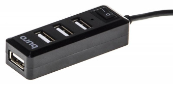 Концентратор USB-A - 4-port USB2.0, Buro BU-HUB4-0.5L-U2.0, черный