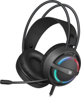 Наушники проводные Defender Dexter RGB, USB, jack 3.5 мм, черный