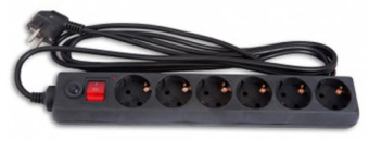 Сетевой фильтр BURO 5м (6 розеток, максимальный ток нагрузки 16А) black