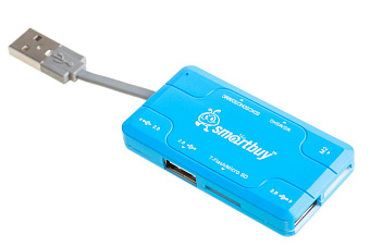 Концентратор USB-A - 3-port USB2.0 + Картридер, Smartbuy SBRH-750-K, синий