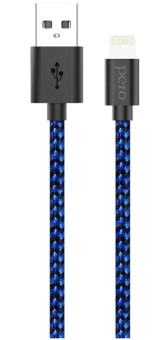 Кабель USB-A < - > Lightning, 2.0м, Pero DC-04 сине-черный