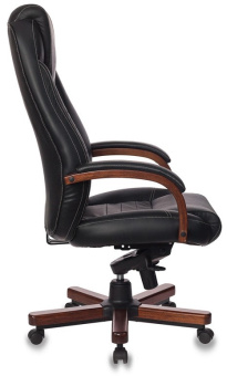 Кресло Бюрократ T-9923 WALNUT (кожа, мех. качания, крест. металл/дерево, до 200 кг) Черный