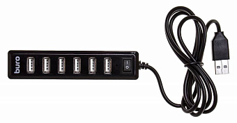 Концентратор USB-A - 7-port USB2.0, Buro BU-HUB7-1.0-U2.0, кабель 1м, черный