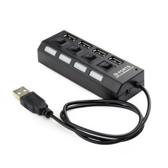 Концентратор USB-A - 4-port USB2.0, Gembird UHB-U2P4-02 с подсветкой и выключателем, блистер