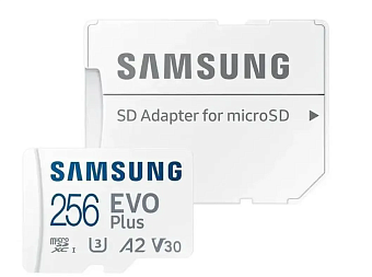 Карта памяти microSD 256Gb Samsung EVO Plus Class 10, A2, V30, UHS-I (U3), с адаптером