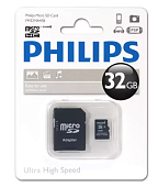 Карта памяти microSD .32Gb PHILIPS microSDHC Class 10 + SD адаптер